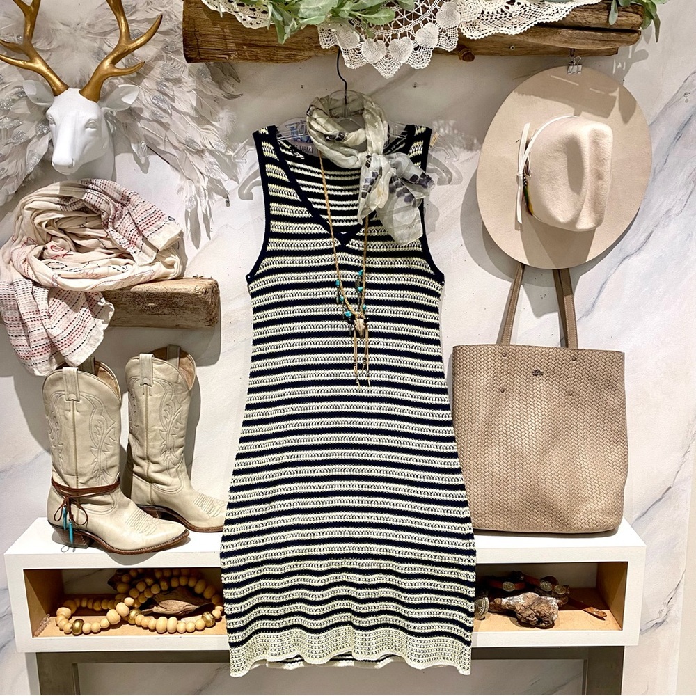 Trendy stripe knit boho dress w resort vacay beach vibe
